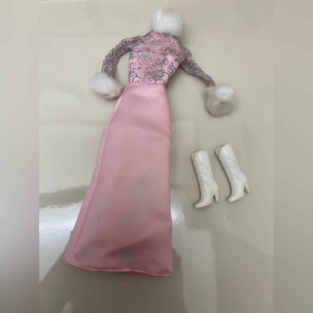Barbie Pink / Silver Gown, White Boots Pre-Owned by an Adult